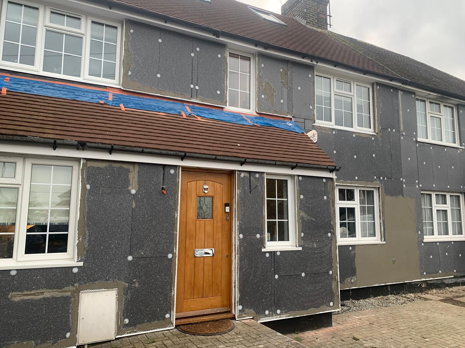 External wall insulation and render system during installation to a house