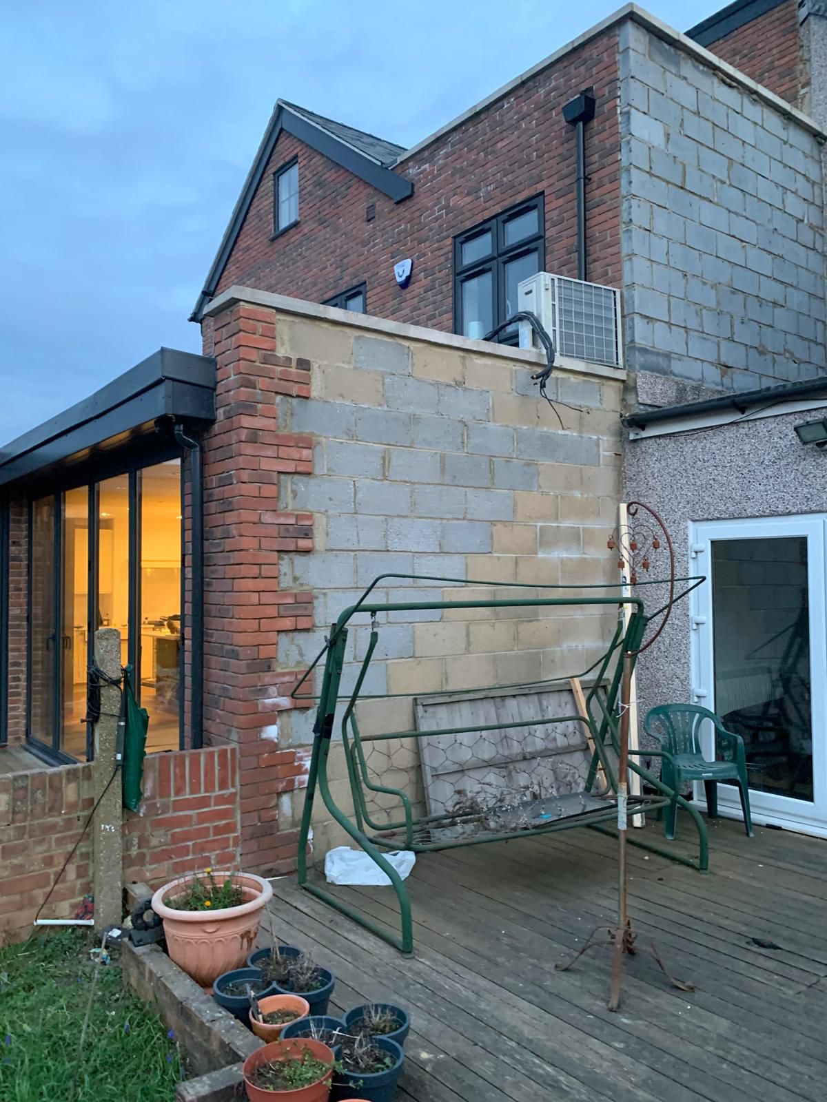 Residential extension blockwork wall before rendering